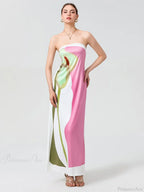 Vintage Abstract Floral Strapless Backless Loose Tube Top Dress