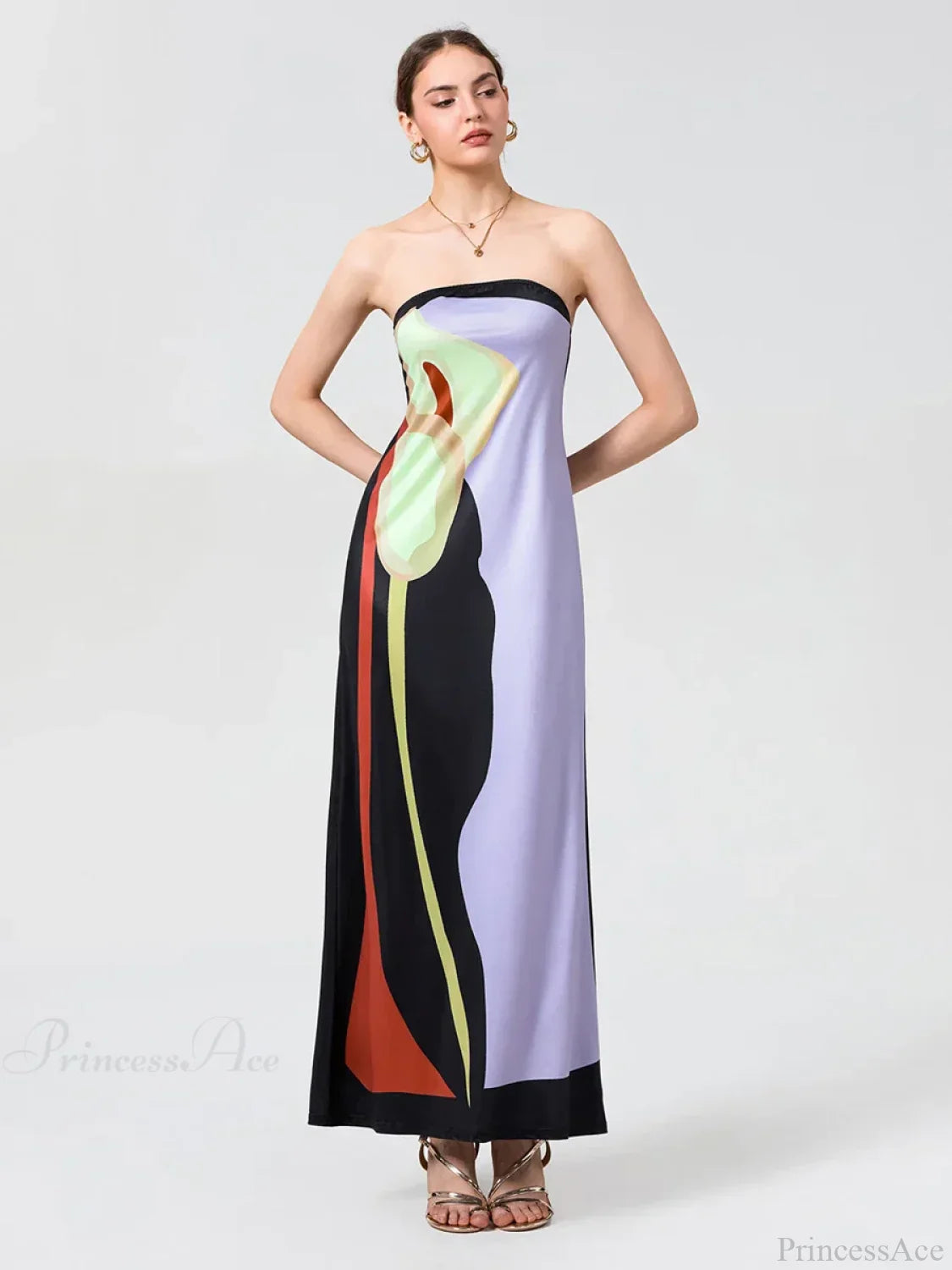 Vintage Abstract Floral Strapless Backless Loose Tube Top Dress