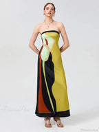 Vintage Abstract Floral Strapless Backless Loose Tube Top Dress