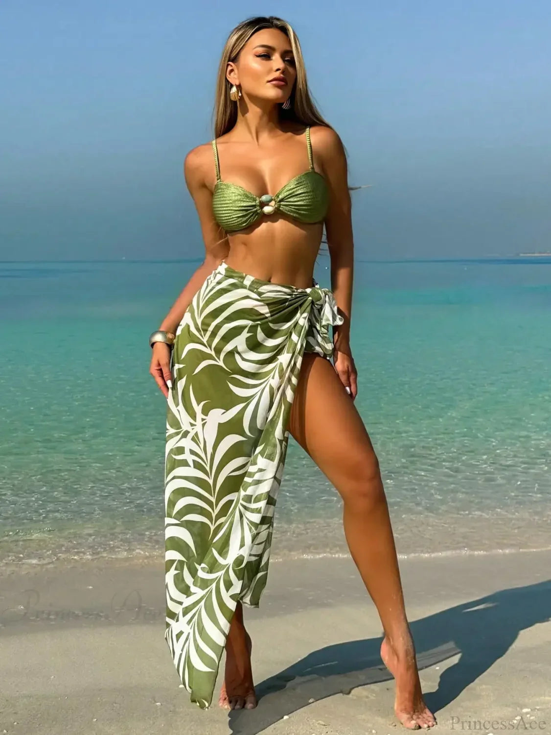 Vintage Bikini With Mesh Skirt Three Piece Swimsuit