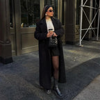 Vintage Black Woolen Double-Breasted Overcoat