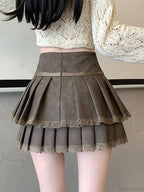 Vintage Bow Pleated Pu Skirt