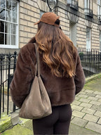 Vintage Brown Stand Collar Loose Coat