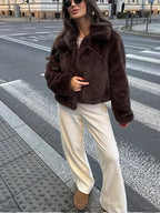 Vintage Brown Stand Collar Loose Coat