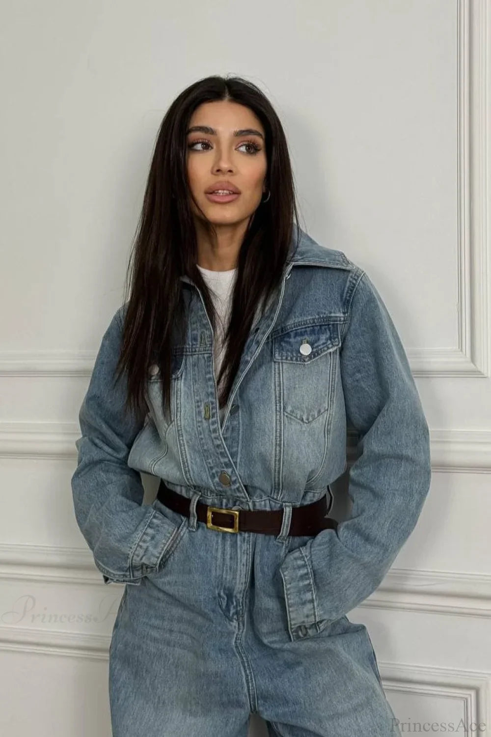 Vintage Denim Loose Long Pants Jumpsuit-Style Two Piece Set