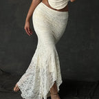 Vintage Floral Lace Corset Top And Skirt Sets Backless Bandage Midi Dress