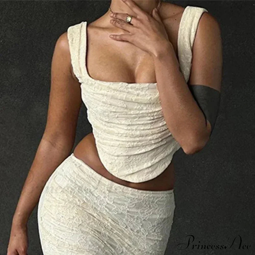 Vintage Floral Lace Corset Top And Skirt Sets Backless Bandage Midi Dress