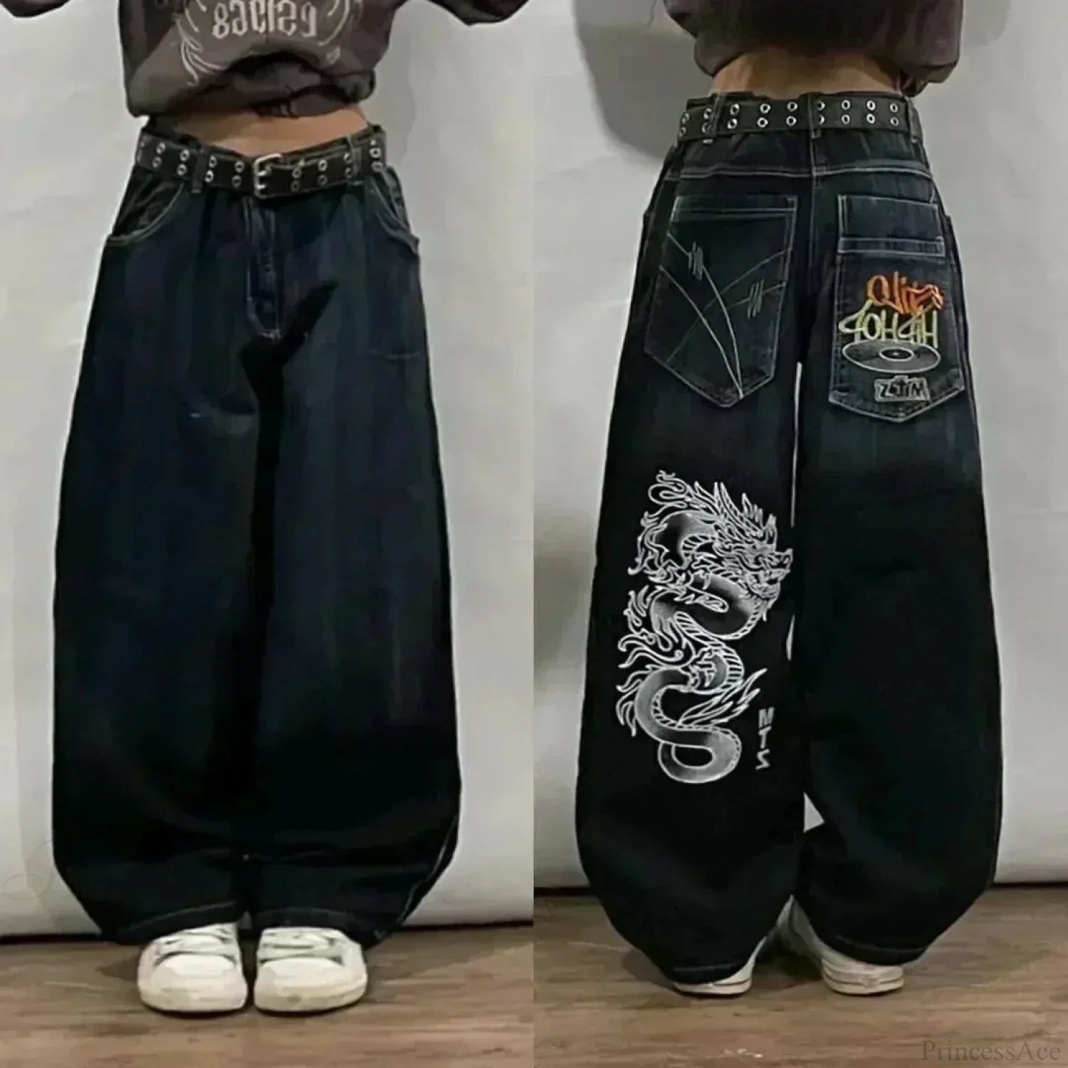 Vintage Gothic Cross Wings Stitched Pants