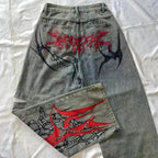 Vintage Gothic Cross Wings Stitched Pants