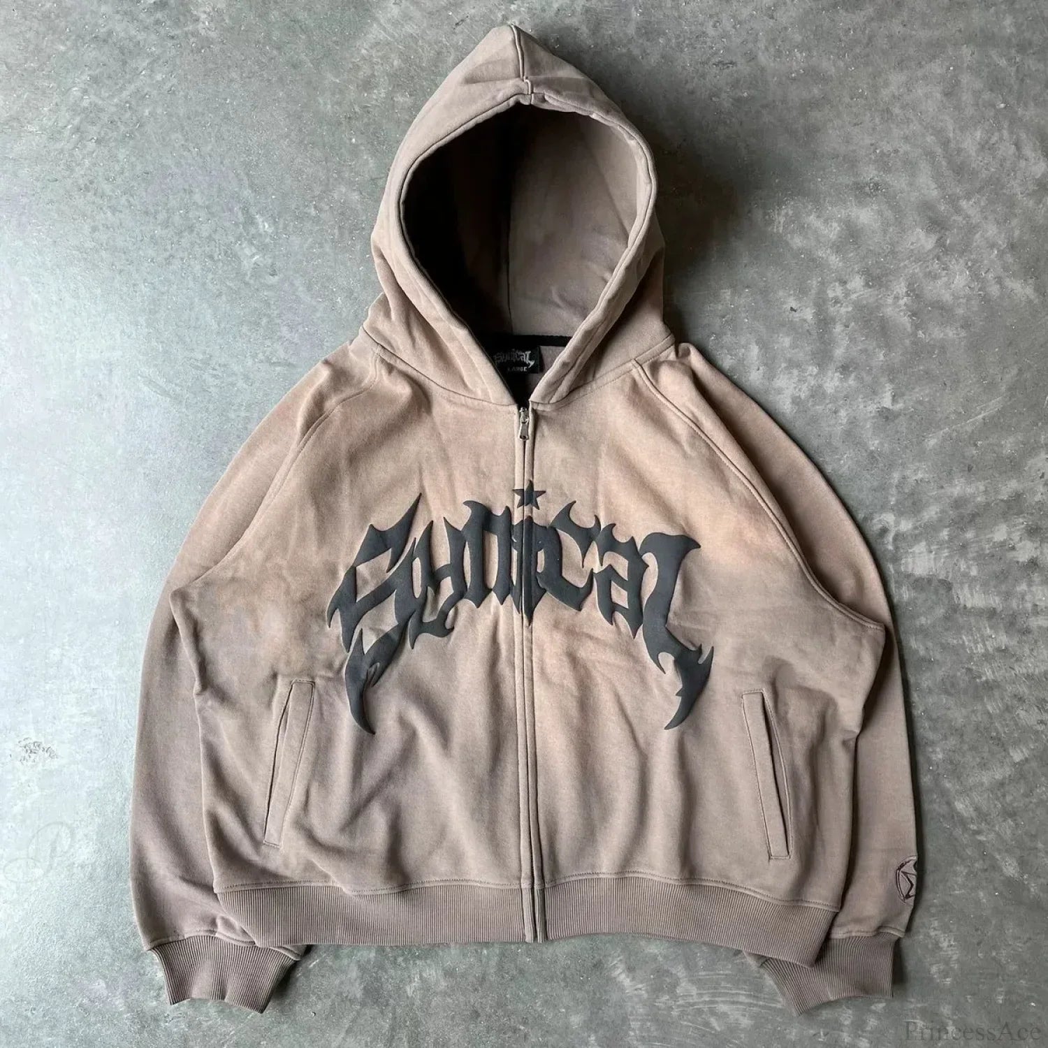 Vintage Gothic Printed Zipper Hoodie