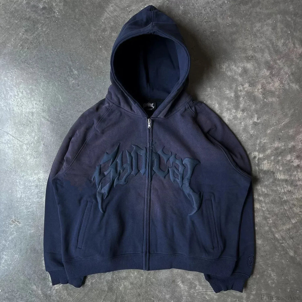 Vintage Gothic Printed Zipper Hoodie