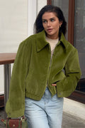 Vintage Green Velvet Loose Baseball Lapel Jacket