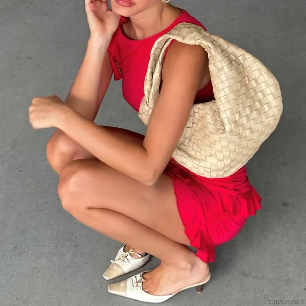 Vintage Lettuce Edge Tie Up Crop Top + Ruched Tiered Ruffles Mini Skirt Coquette 2 Piece Set Women Club Party Streetwear