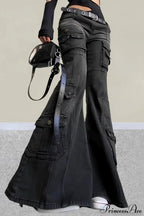 Vintage Multi-Pocket Y2K Slim Flare Jeans