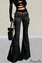 Vintage Multi-Pocket Y2K Slim Flare Jeans