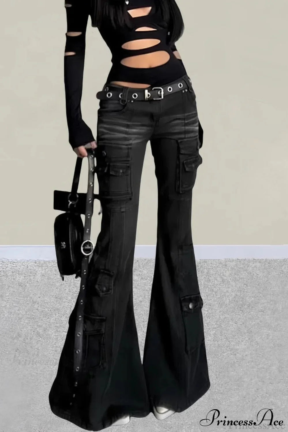 Vintage Multi-Pocket Y2K Slim Flare Jeans