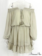 Vintage Off Shoulder Chiffon Dress With Long Lantern Sleeves