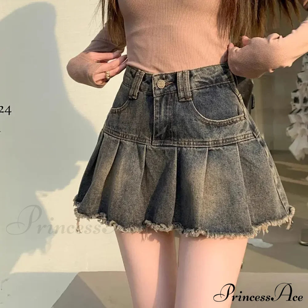 Vintage Pleated Retro Aesthetics Casual A-Line Skirt