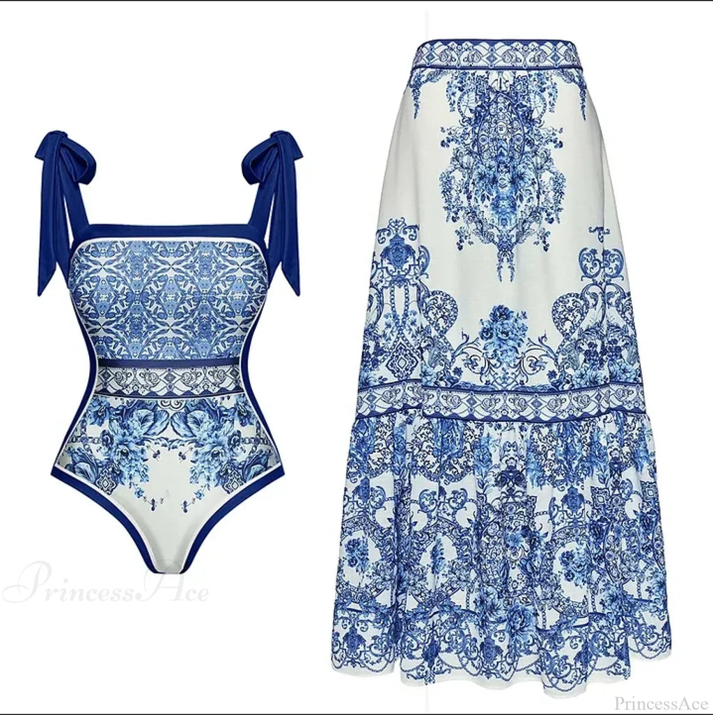 Vintage Printed Sarong Two Piece Set