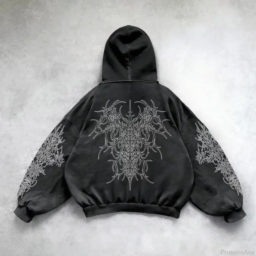Vintage Punk Printed Casual Hoodie