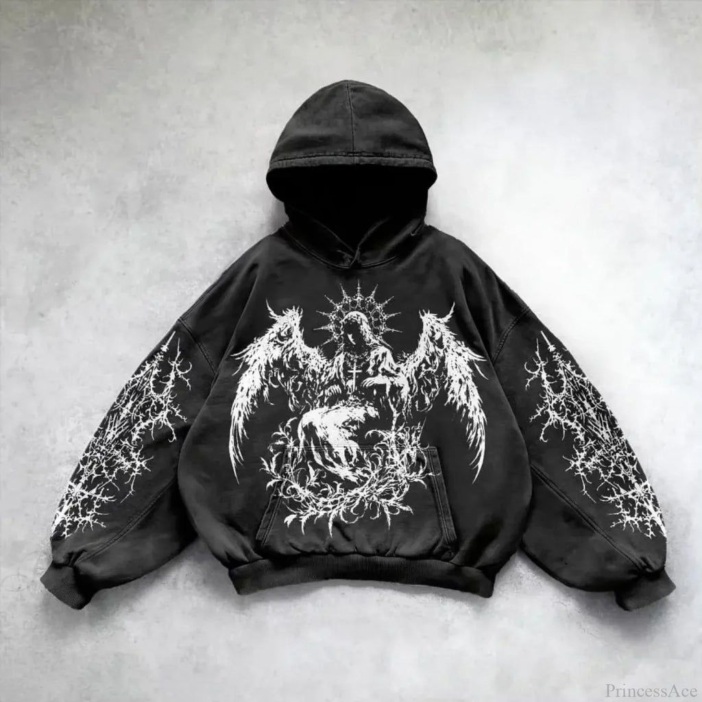 Vintage Punk Printed Casual Hoodie