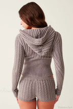 Vintage Knit Hooded Long Sleeve Cropped Two Piece Set