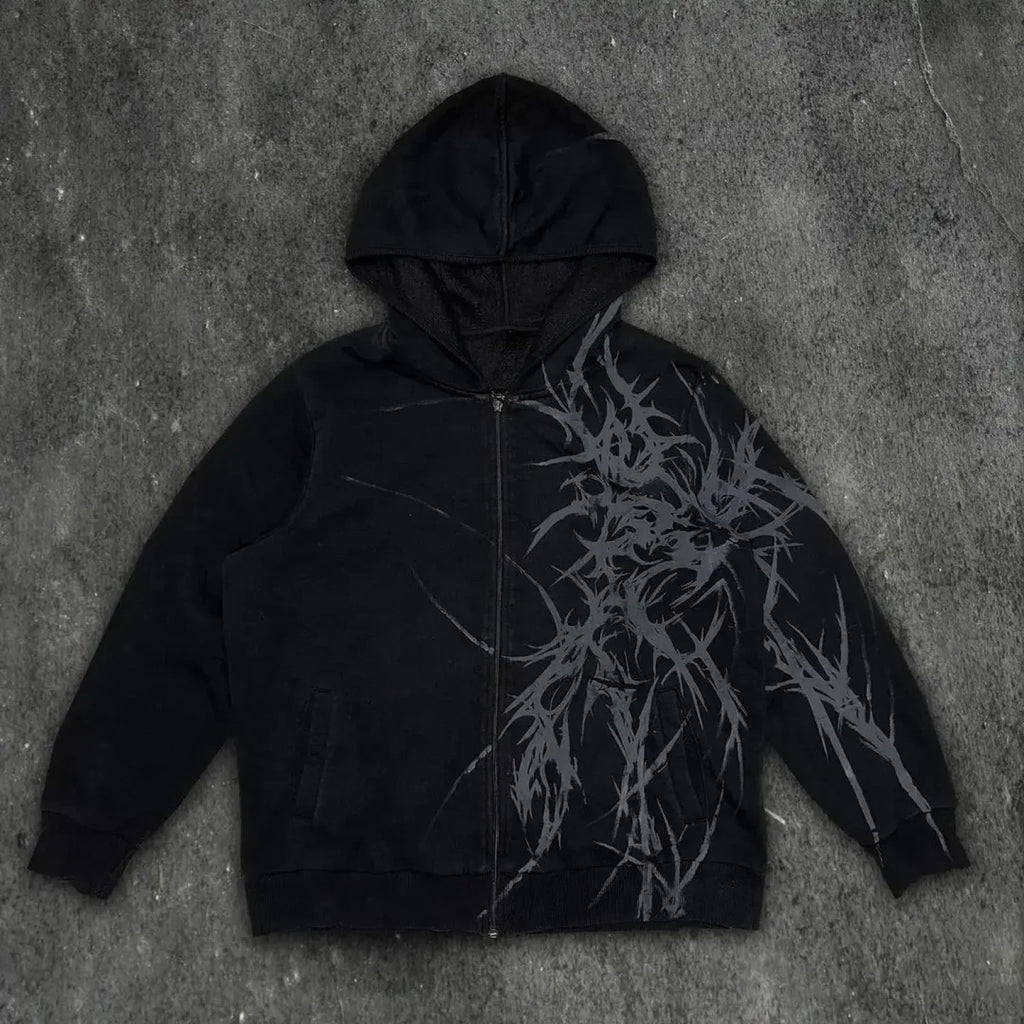 Vintage Skull Rose Print Hoodie