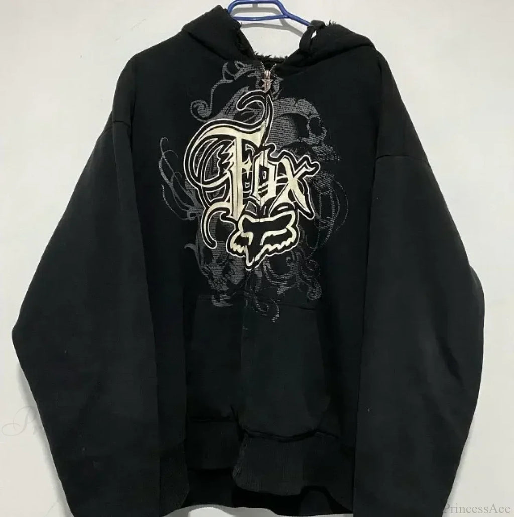 Vintage Skull Rose Print Hoodie