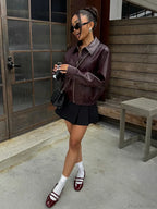 Vintage Solid Pu Leather Coat