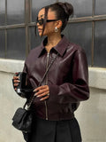 Vintage Solid Pu Leather Coat