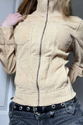 Vintage Streetwear Utility Solid Lapel Pocket Jacket