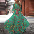 Vintage Warm-Season Printing Gown Flowered Long Elegant Three Party Quarter O-Neck Arm Streetwear