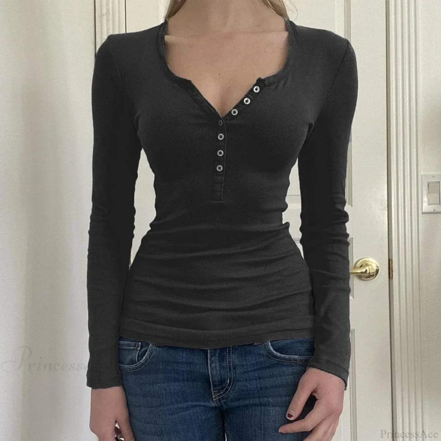 Vintage Y2K Basic Crop Top Grunge Button Slim Fit Knit