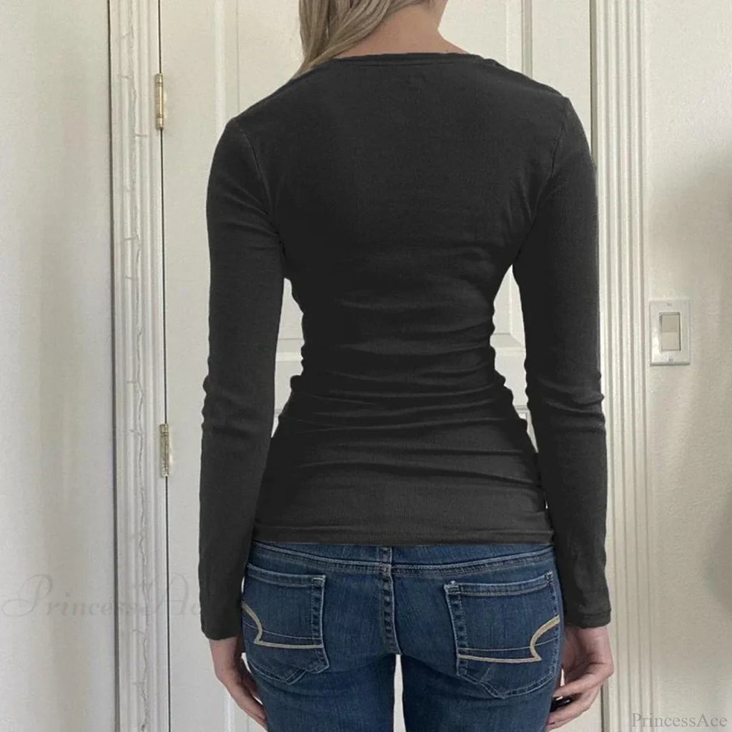 Vintage Y2K Basic Crop Top Grunge Button Slim Fit Knit