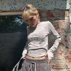 Vintage Y2K Gothic Long Sleeve O-Neck Stylish Elegant Trendy Classic Casual Crop Top