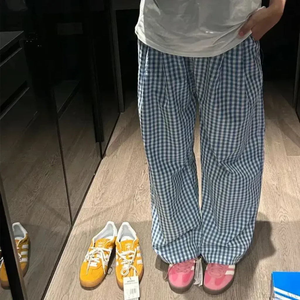 Vintage Y2K Plaid Women Casual Baggy Pants