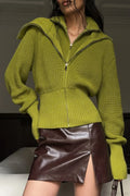 Vintagetwo-In-One Solid Wide Lapel Zipper Sweater