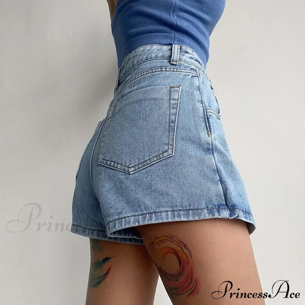 Waist A Line Denim With Light Wash Two Piece Design Slimming Short