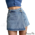 Waist A Line Denim With Light Wash Two Piece Design Slimming Short