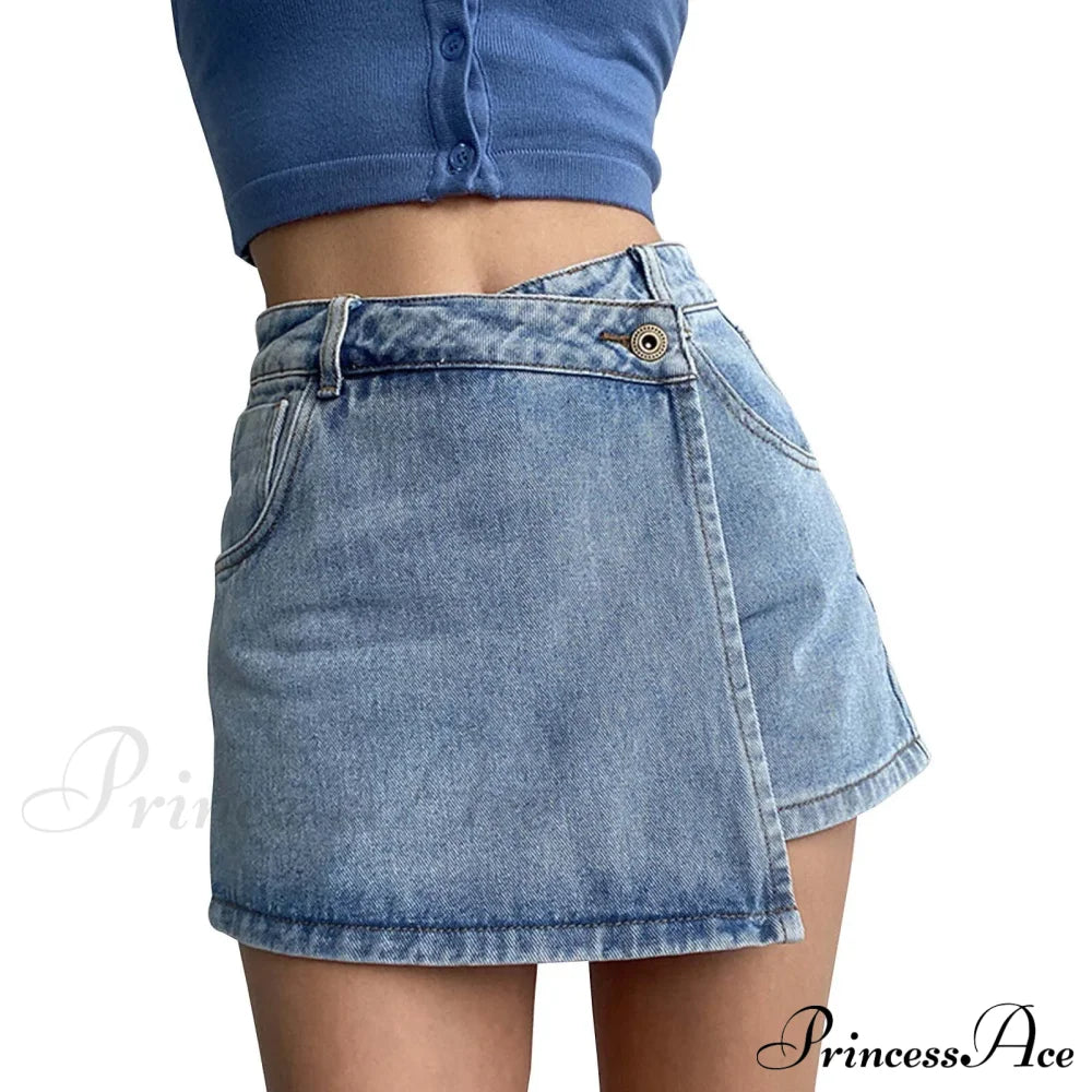 Waist A Line Denim With Light Wash Two Piece Design Slimming Short