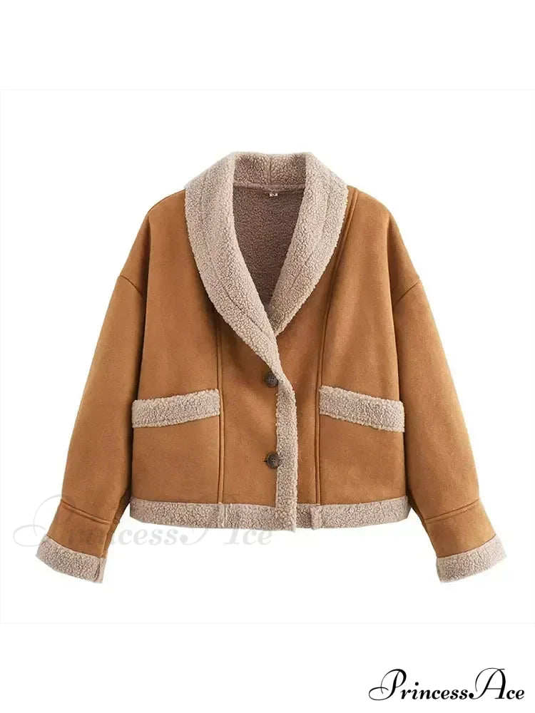 Warm Lamb Wool Casual Lapel Single-Breasted Thickened Pocket Winter Stylish Coat
