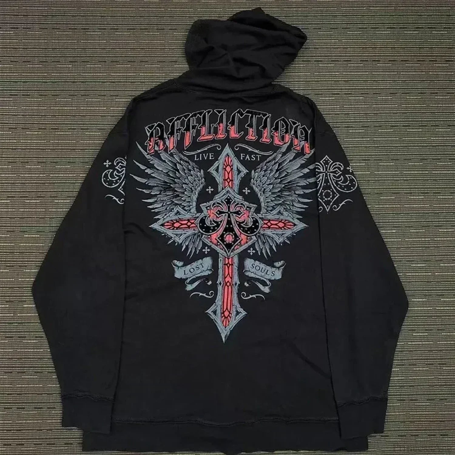 Washed Gothic Letter Zipper Hoodie