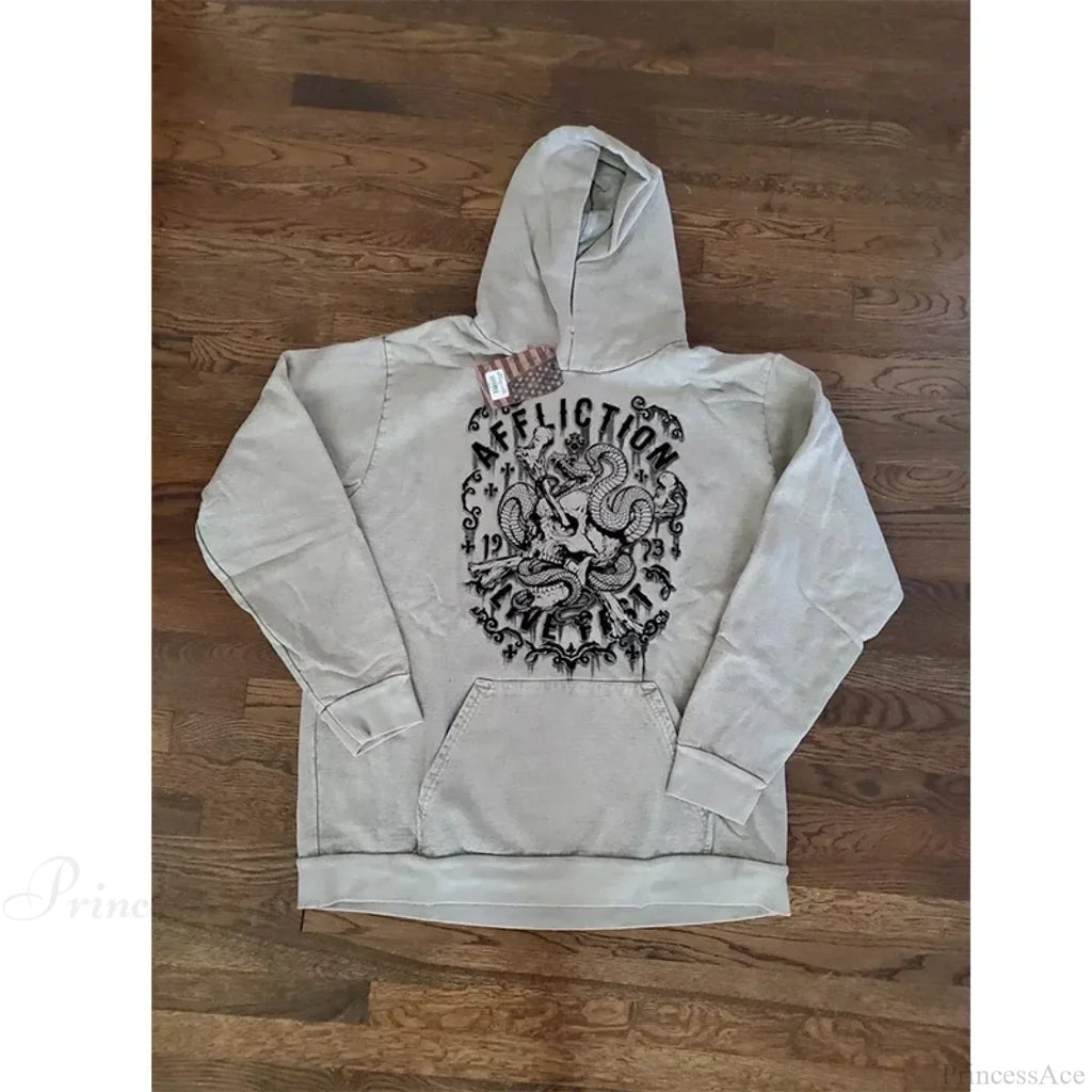Washed Gothic Letter Zipper Hoodie