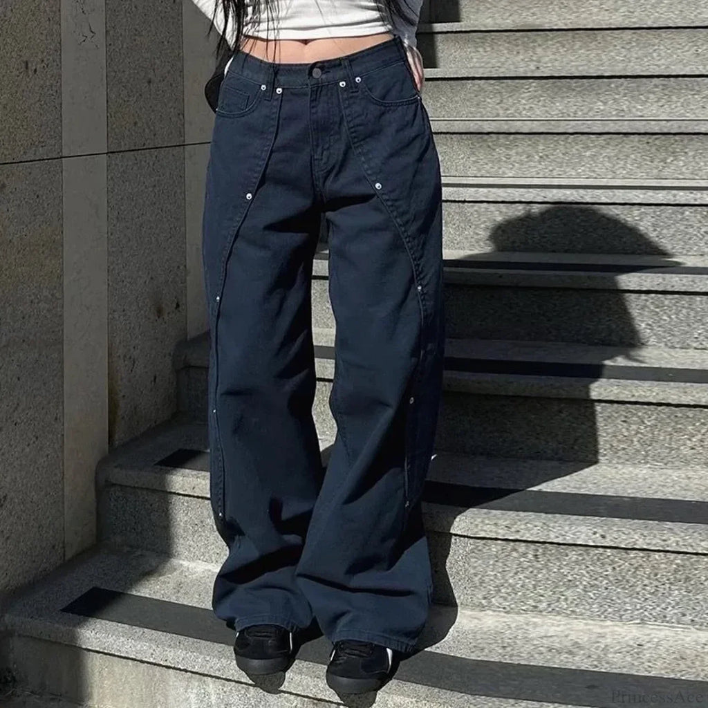 Washed Patchwork Y2K Women Jeans Pants