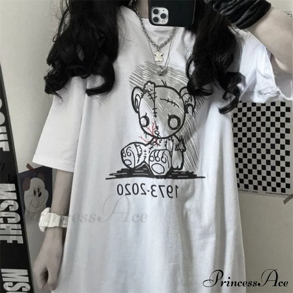 White Cartoon Kawaii Tops Tee