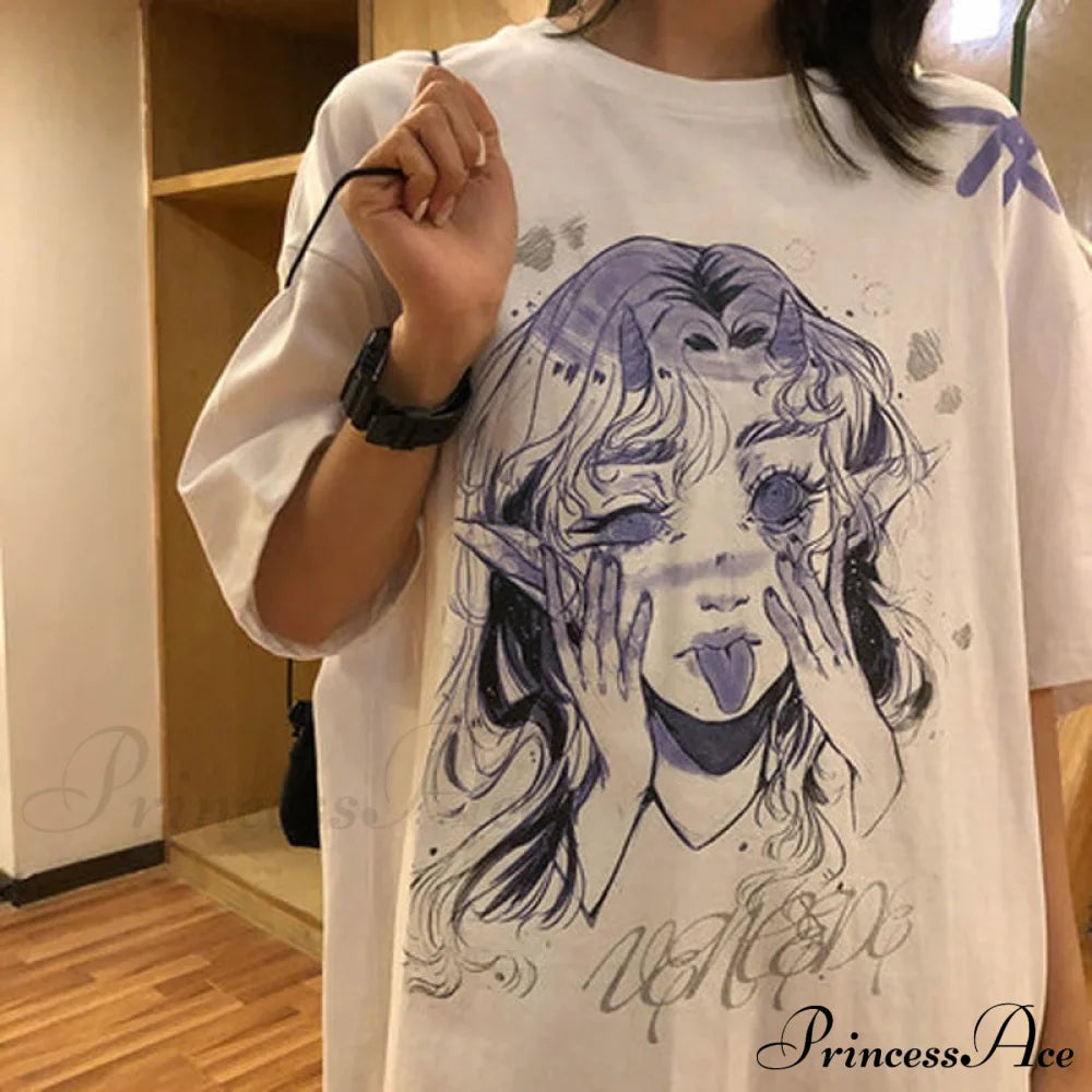 White Cartoon Kawaii Tops Tee