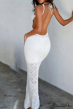 White Crochet Hollow Out Tank Dress With Tie-Back