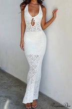 White Crochet Hollow Out Tank Dress With Tie-Back