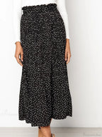 White Dots Floral Print Pleated Midi Skirt With Pockets