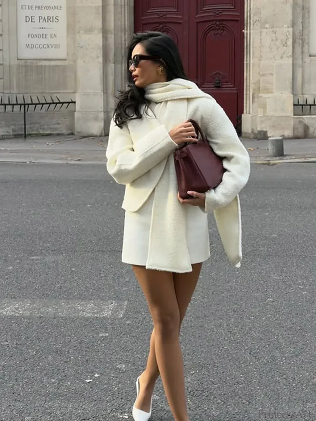 White Double Pocket Woolen Coat